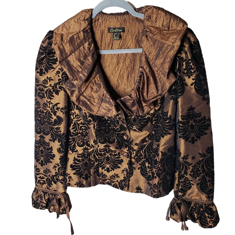Cartise Woman USA Size 6 Metallic Copper with black Flocking Jacket/Blouse Art